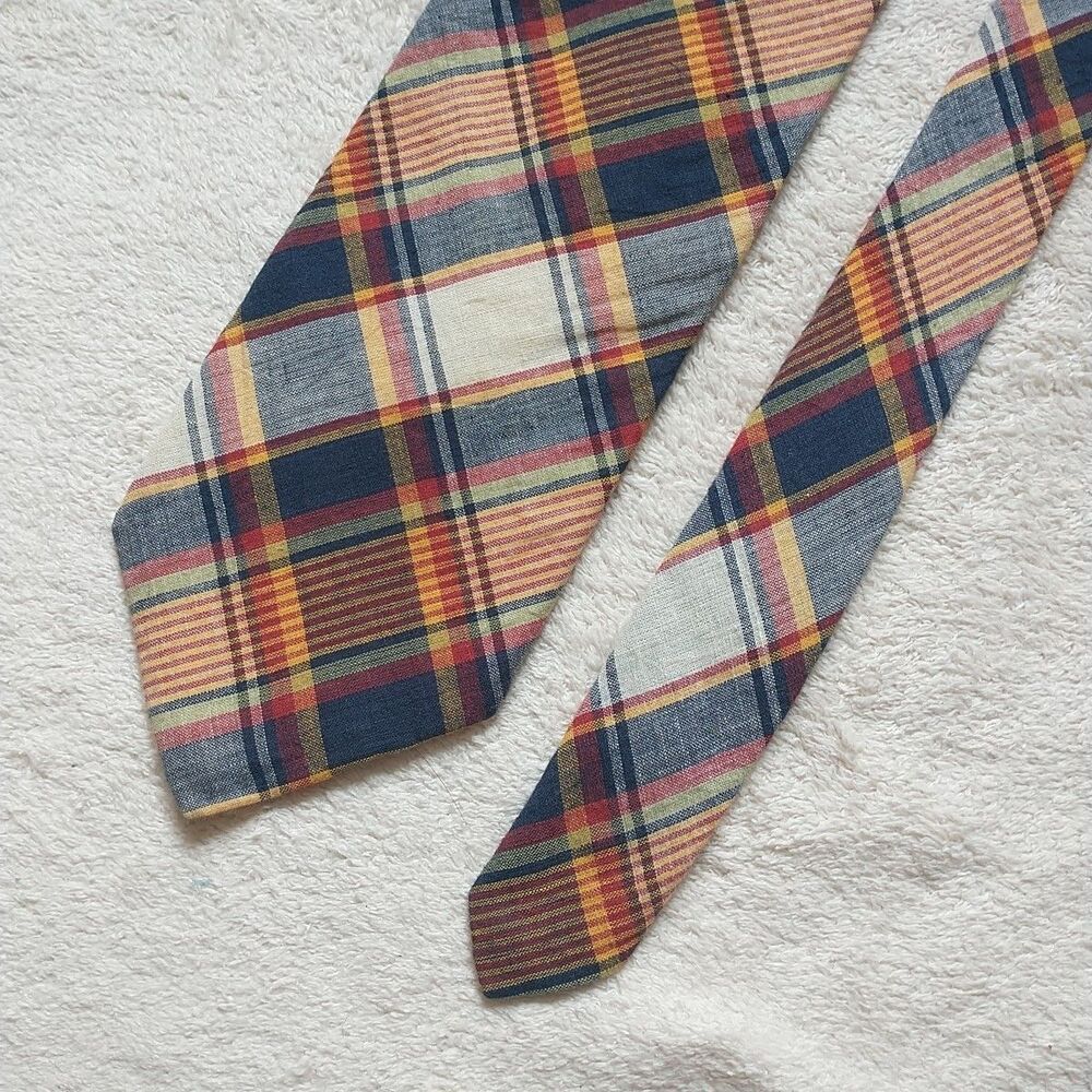 J Crew Necktie Multicolor Plaid Patchwork 100% Cotton Handmade USA 3.5x59"